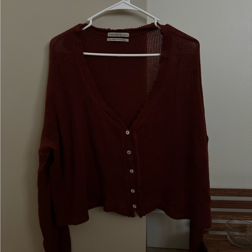 Urban Outfitters Burgundy V-Neck Button-Front Knit Cardigan